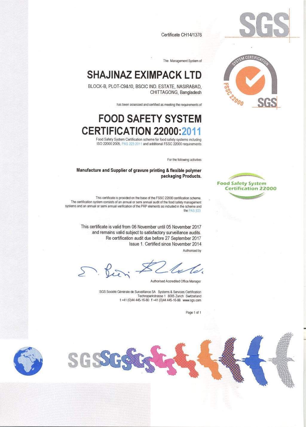 Shajinaz Food Safety Certificate